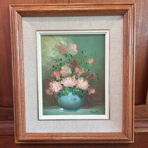 Vintage Floral Oil Painting | Framed Roses Still Life | Signed Wall Art